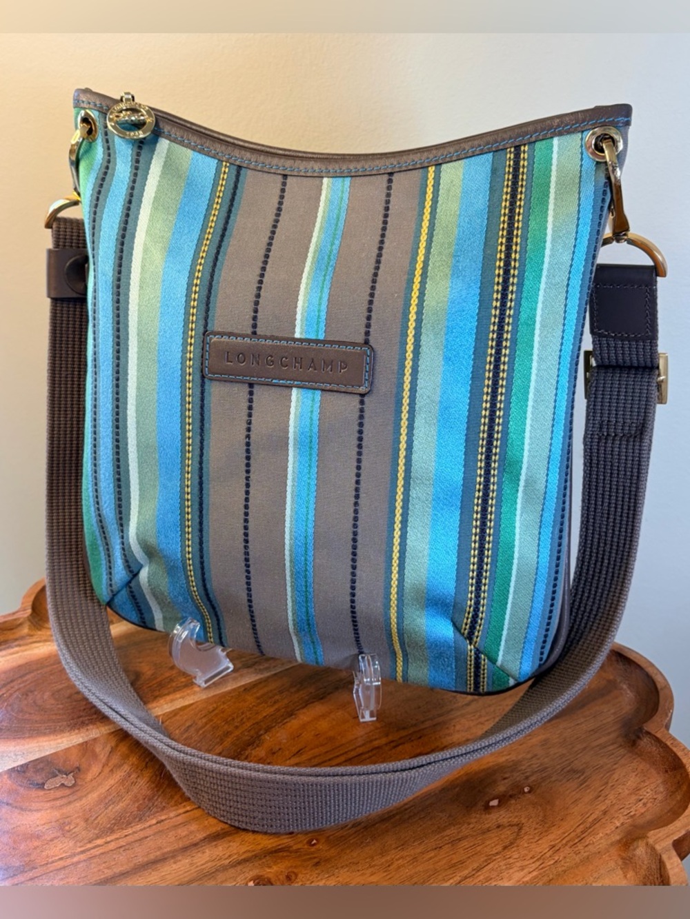 Longchamp Le’Pliage Striped Canvas Slim Crossbody Like New
